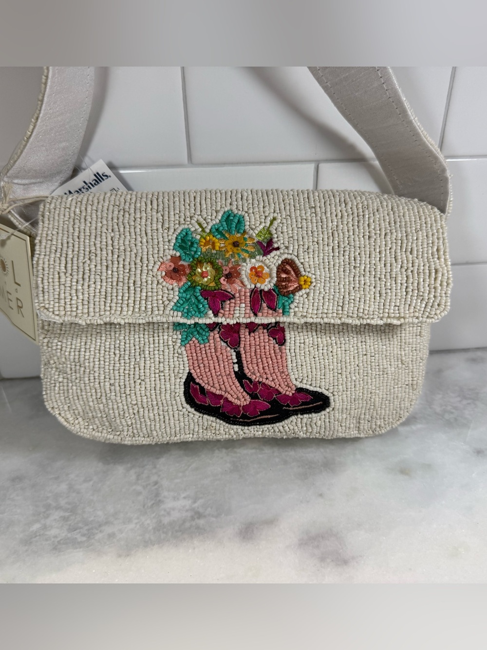 Sol and Mer Western Cowboy Cowgirl Boots Floral Beaded Shoulder Bag -NWT